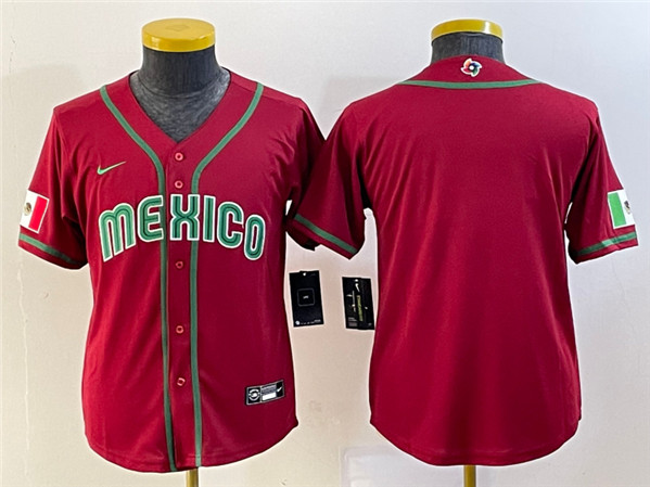Youth Mexico Baseball Blank 2023 Red World Baseball Classic Stitched Jersey